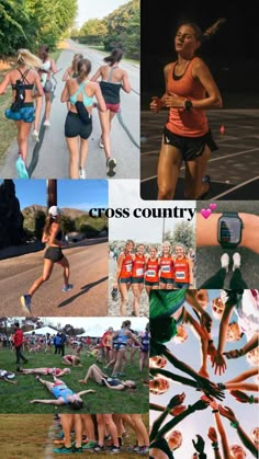 a series of photos showing people running and jogging