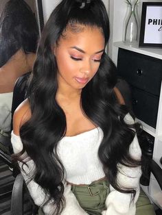 Trendy Royal Wavy Front Wig HD Lace Real Human Hair – Idnhair Curly Drawstring Ponytail, Body Wave Weave, Bday Hair, Body Wave Weave Hairstyles, Weave Ponytail Hairstyles, Weave Ponytail, Half Up Half Down Hairstyles, Pony Tails, Weave Styles