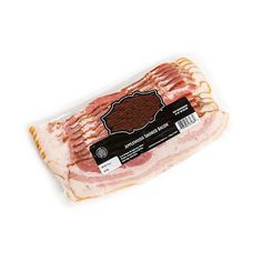 bacon wrapped in plastic on white background