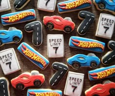 decorated cookies with cars and hot wheels on them