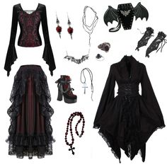 Gothic Red Outfit, Vampire Goth Clothes, Gothic Witch Outfits, Vampire Goth Outfits, Red Goth Aesthetic, Vampire Goth Aesthetic, Vampire Clothes, Goth Clothes