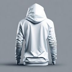 the back of a man's white hoodie with his hands on his hips