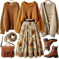 Cool Winter Fall Outfits, Cute Fall Outfits Colorful, Fall And Winter Dress Outfits, Folk Clothing Aesthetic, Autumn Outfit Ideas Women, Gray Fall Outfit, Fall Autumn Outfit, Autumn Ireland Outfits, Casual Hufflepuff Outfit