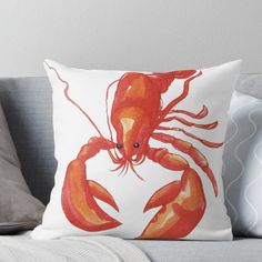 a red lobster on a white background throw pillow