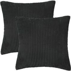 two black corded pillows sitting next to each other