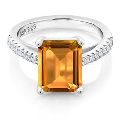 925 Sterling Silver Natural Citrine November Solitaire with Accents Ring Size 7 Citrine, 925 Silver, Ring Size, Size 7, 925 Sterling Silver, Sterling Silver, Ring