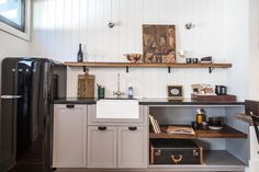 the kitchen is clean and ready to be used as a bar or dining room area