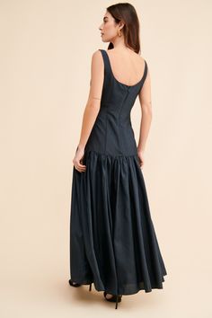 Drop Waist Maxi Dress | Nuuly Drop Waist Black Dress, Drop Waist Maxi Dress, Tomboy Prom, Drop Waist Dress Pattern, Wedding Guests Outfits, Linen Sewing, Drop Waist Gown, Shimmery Dress, Cotton Poplin Dress