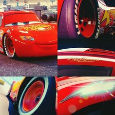 the cars are all different colors and shapes in this collage, each with their own character