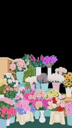 a bunch of flowers that are in vases