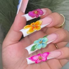 ‼️please message me on my nail instagram (@nailssbyriyah) after purchasing‼️  The set in the picture is a set that I am able to re-create!!   These custom acrylic press ons come in a kit with glue, nail file, buffer and a cuticle pusher! They are a quick alternative to permanent acrylics good for professions that don't allow acrylics, young girls, or even if you want to switch up your nails every week!  You will get a message for sizing no later than an hour after purchasing Shipping is within 1-3 days after I receive sizing. Handmade acrylic press on nails / very strong and durable! These designs are customizable, if you'd like a different length, shape, or color that is possible! Thank you for shopping with me 💗  #nails #acrylicpresson #acrylicnails #presson #nail Flower 3d Nails, Rainbow Flower Nails, Flower On Nails, 3d Flower Nails, Spring Nail Designs, Drip Nails, Colored Acrylic Nails, Brighter Days, Rainbow Flower