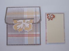 two pieces of paper are placed next to each other on a white surface, one with an orange and yellow leaf