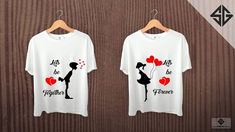 two t - shirts with the words let's be together and hearts on them