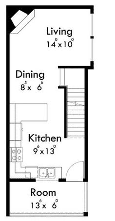 the floor plan for a two bedroom apartment with an attached kitchen and living room area