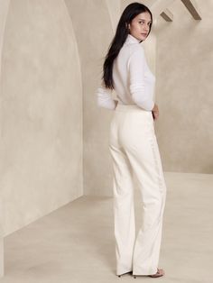 Barathea Italian Wool Tuxedo Pant | Banana Republic White Boyfriend Jeans, Off White Pants, Silver Pants, White Pant, Classic Tuxedo, Slim Straight Pants, Floral Trousers, Black Ankle Pants, Tuxedo Pants