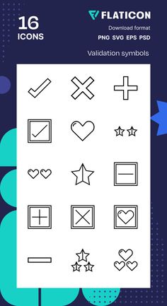 the flat icon pack includes different shapes and sizes, such as hearts, crosses, stars,