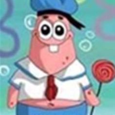 a cartoon character holding a lollipop in his hand