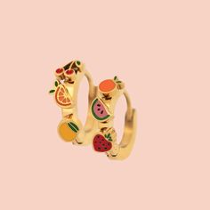 Fruit Loop Huggie Hoop Earrings Good Hoops Aesthetic, Jewlery Aesthetic, Good Earrings, Huggie Earrings Gold, Preppy Jewelry, Pvd Coating, Hoop Charms, Jewelry Accessories Ideas, Dope Jewelry