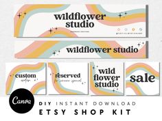 the wildflower studio coup is displayed in three different colors and font styles, including one for