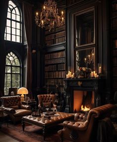 a living room filled with lots of furniture and a fire place in front of a window