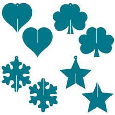 some blue snowflakes and hearts on a white background