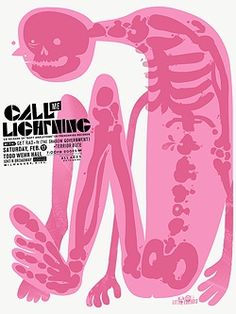 a pink poster with an image of a human body and hands in the shape of a skeleton