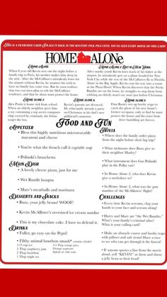 Home Alone Movie Night, Home Alone Party, Movie Themed Dinner, Disney Movie Night Menu, Disney Movie Night Food