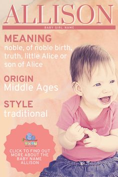 The earliest known usage of the name Allison dates back to 12th century Scotland. A version of it even appeared in The Canterbury Tales, and in 1977, singer Elvis Costello recorded a song called “Alison.” Today, various spellings of Allison are some of the most popular female baby names in the United States, and it's been that way for decades. #girlname #babyname The Canterbury Tales, Baby Name Meaning, Middle Names For Girls, Baby Naming, Canterbury Tales, Getting Ready For Baby, Elvis Costello, Creative Names