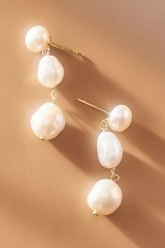 By Adina Eden Baroque Pearl Drop Earrings | Anthropologie Beach Bride Jewelry, Bride Earrings Pearl, Island Elopement, Diy Earrings Polymer Clay, Pearl Bride, Bride Earrings, Drop Design, Bride Hair, Wedding Hair Makeup