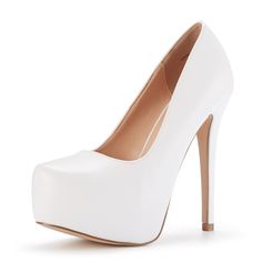 PRICES MAY VARY. FITTING TIPS: TRUE TO SIZE, WIDE WIDTH CUSTOMERS ORDER HALF SIZE UP. Heel height: 5.5" (approx) Platform height: 1.57" (Approx) TPR rubber out-sole Finished with a slightly padded faux leather insole Make any dress or outfit elegant with these sophisticated stiletto high heels! Featuring almond toe, suede/nubuck on the upper, chunky platform front, stiletto heel, lightly padded insole, slip on closure for an easy on/off. White Stiletto Heels, Outfit Elegant, Platform Design, White High Heels, High Heel Platform, Platform Stilettos, Cute Heels, White Pumps, White Heels