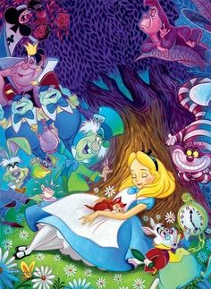 alice in wonderland with her friends under the tree