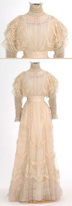 Circa 1900-1909 white lace summer dress by Mme. Rose H. Boyd, Minneapolis, MN, via Minnesota Historical Society. White Lace Summer Dress, Dress 1900, Lace Summer Dress, Minnesota Historical Society, Victorian Dresses, Neck Lines, Dress Lingerie, Vintage Wedding Dress