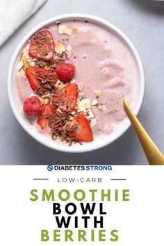 a bowl of smoothie with strawberries and nuts