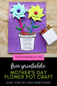 the mother's day flower pot craft is made with paper and colored crayons