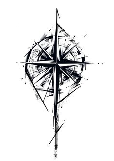 a black and white drawing of a compass