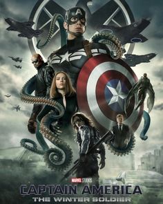 captain america the winter soldier movie poster with an octopus, spider - man and black widow