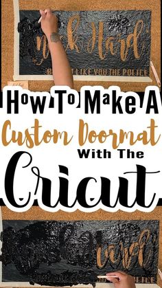 someone is making a custom sign with the word cricut in gold and black