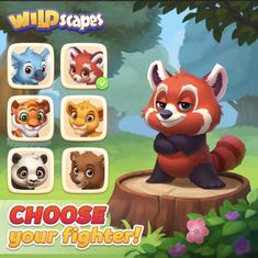 wild escapes choose your fighter game screen shot with various animal faces on the screenshot