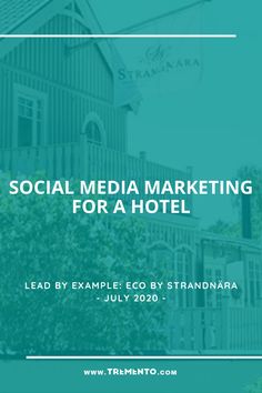 the front cover of social media marketing for a hotel, with trees and buildings in the background