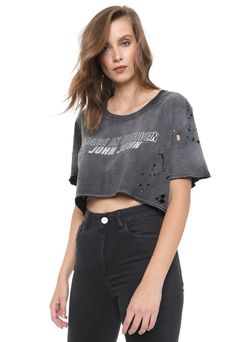 Camiseta Cropped John John Refletivo Grafite John John, Denim Women, Crop Tops, Women's Top