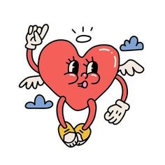 a heart with wings flying through the air and making an obscene gesture to someone else