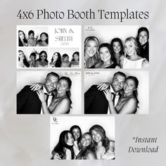 black and white photo booth templates for photoshopped with four different people smiling