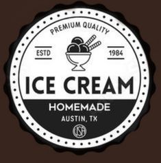 the ice cream logo is shown in black and white on a pink background with dots