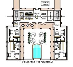 the floor plan for a house with an indoor swimming pool and hot tub in it