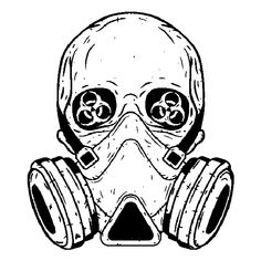 a black and white drawing of a gas mask