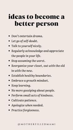 A reminder on things you can possibly work on to becoming a better you. #personalgrowth #personaldevelopment #betterme #selfgrowth #selfempowerment Today I Learned, Become A Better Person, Practicing Self Love, Becoming A Better You, Self Care Bullet Journal, A Better You, Writing Therapy, Better Person