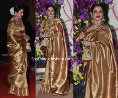 Gold Kanjeevaram Saree, Gajra Bun, Gold Silk Saree, Kanjeevaram Silk Saree, Kanjivaram Sarees Silk, Three Quarter Sleeve Blouses, Potli Bag, Wedding Sari