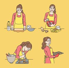 woman cooking in different positions on the table