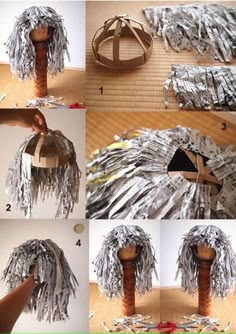 how to make a paper mache sculpture with newspaper strips and wood dows - step by step instructions