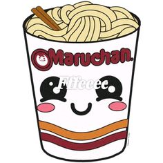 a cartoon cup with noodles in it and the words manchan written on top